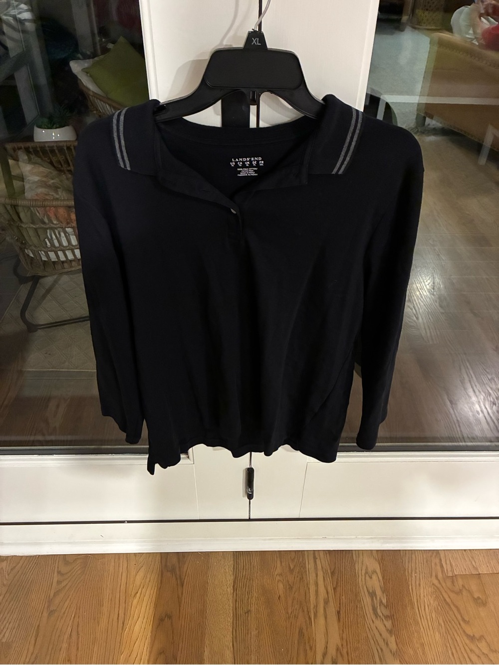Lands' End Women's Black Long Sleeve Polo Top